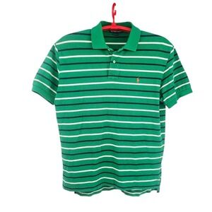 Vintage Polo Ralph Lauren Green Blue & White Stripes‎ Pony Polo Shirt Size Large